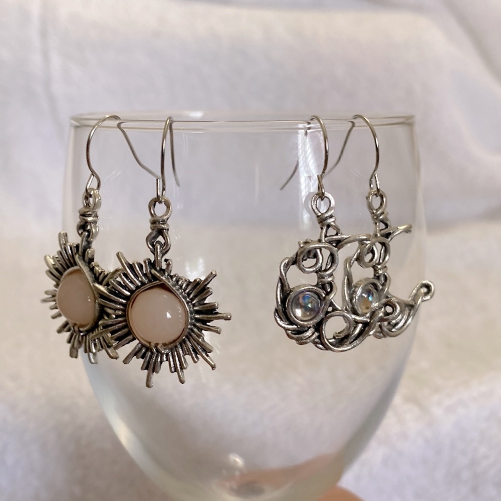2 pr. Boho Sun Moon Drop Dangle Earrings Mix Match